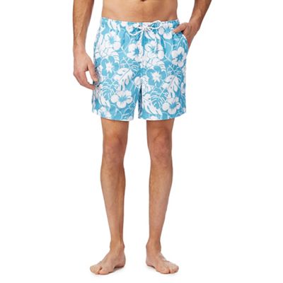 Turquoise floral print swim shorts